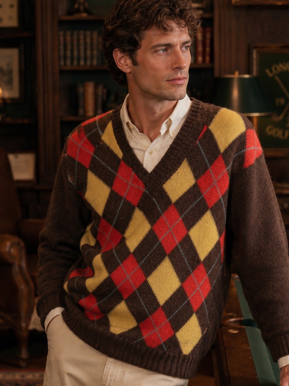 Vintage United colors of Benetton Shetland Wool Argyle Sweater Italy men’s